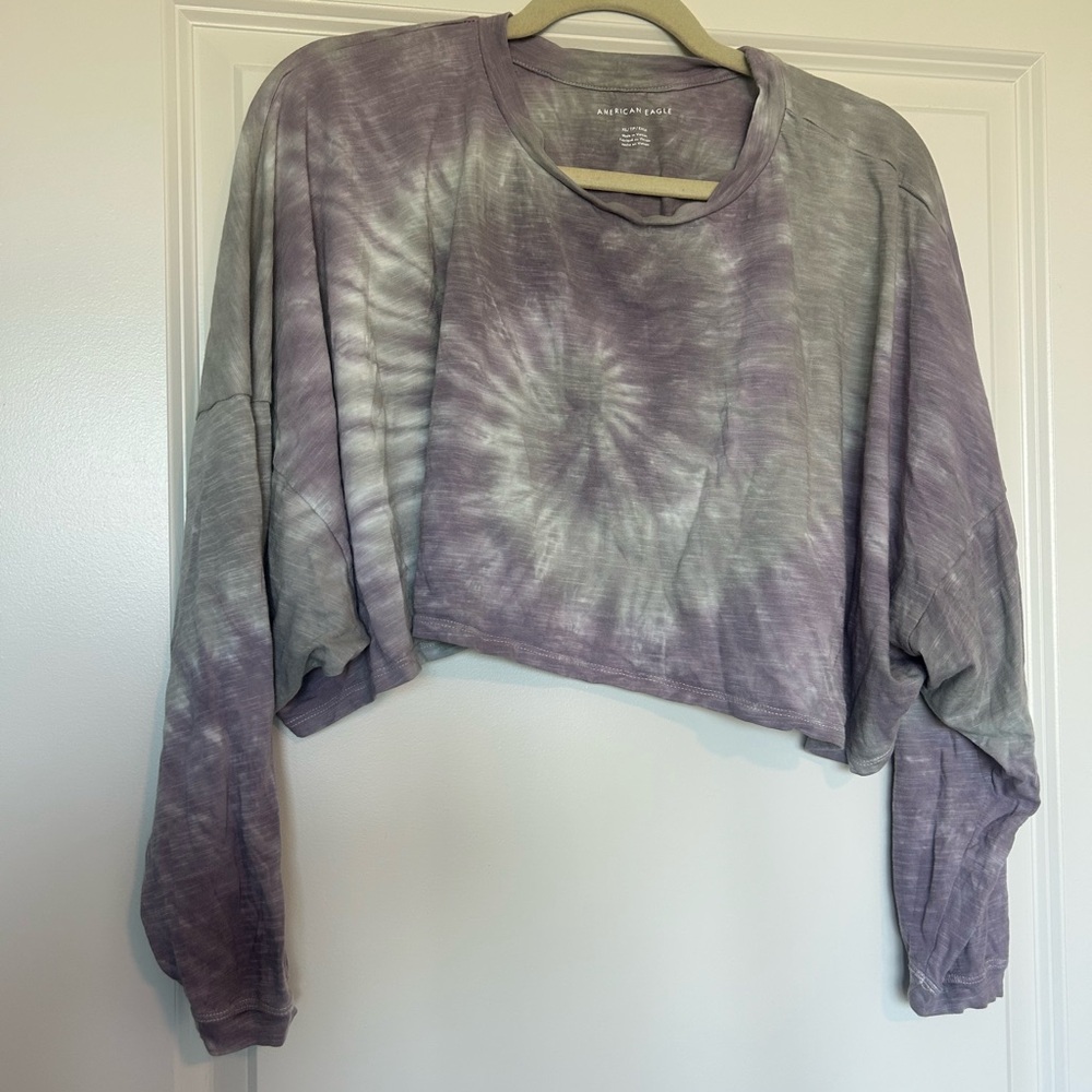 American Eagle Outfitters Purple Lavender Tie-Dye Cropped Long Sleeve Top